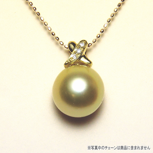 K18YG白蝶真珠ダイヤ入りペンダントトップ（ゴールドカラー／10ミリ） ：真珠専門エイチパールドットコム