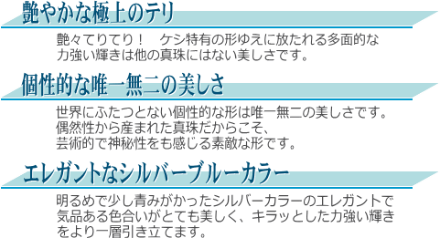 シルバーブルーカラーのアコヤ真珠「ケシ」ネックレス