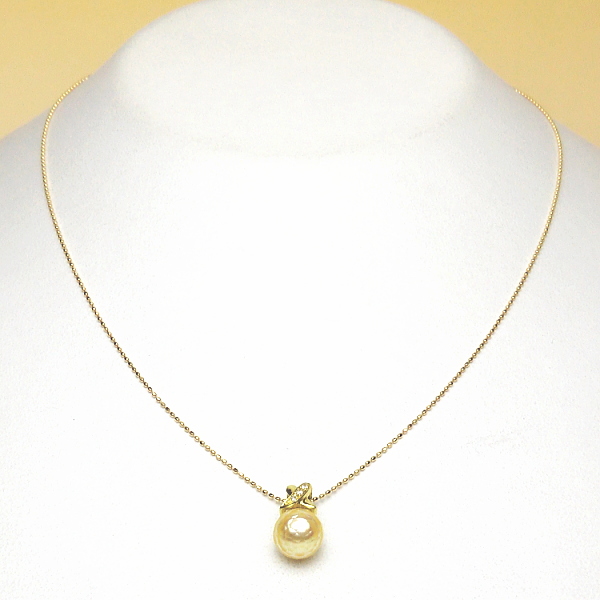 【華真珠】K18YGアコヤ真珠ダイヤ入りペンダント（ゴールドカラー）　全体