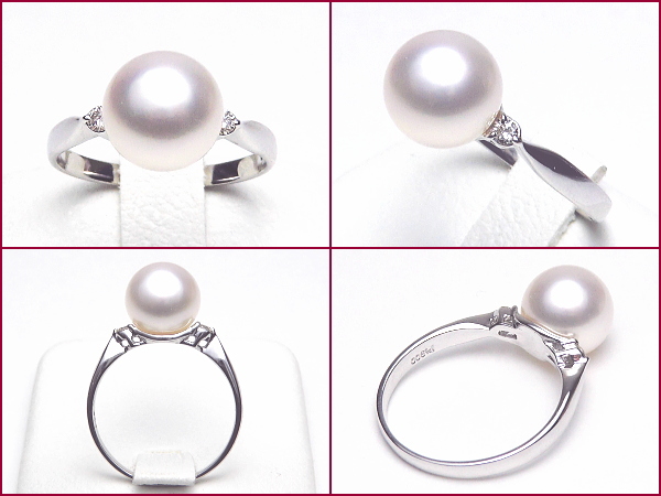 【オーロラ花珠】アコヤ真珠ダイヤ入りリング(プラチナ製/オーロラ花珠鑑別書付き)