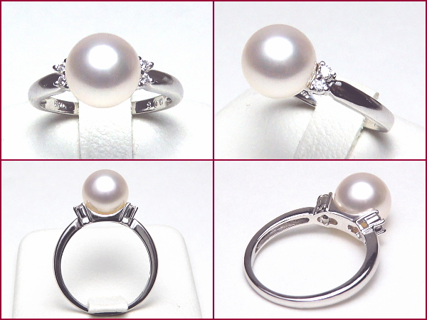 【オーロラ花珠】アコヤ真珠ダイヤ入りリング(プラチナ製/オーロラ花珠鑑別書付き)