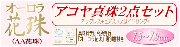 【オーロラ花珠】アコヤ真珠2点セット(7.5～7.0ミリ/オーロラ花珠鑑別書付き)