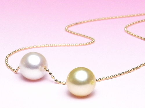真珠の入れ替え＆長さ調節が可能なアコヤ真珠スルーネックレスバリエーションモデル(8ミリ/ホワイト＆ゴールドカラーの2色2珠付き)：真珠専門