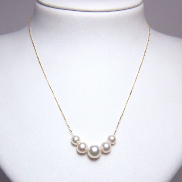 K18アコヤ真珠スルーネックレス（8mm、6.5mm、5.5mm／5パール