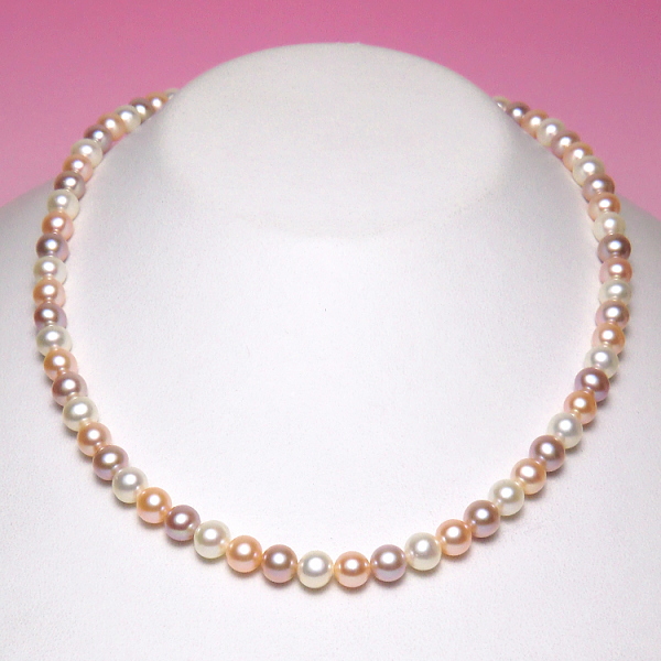 淡水真珠ネックレス（3色マルチカラー／6.0-6.5mm／5cm