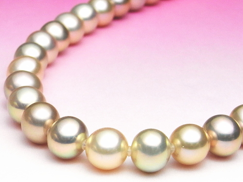 艶々てりてりのメタリックマルチカラー淡水真珠ネックレス（8.5～8.0ミリ）