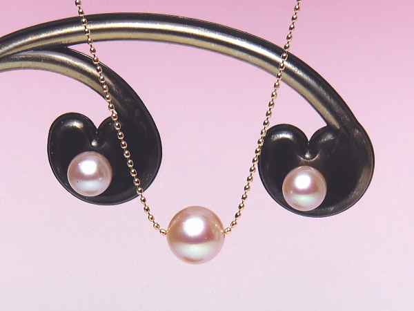 K18PG淡水真珠「スルーネックレス +ピアス」セット（7.5mm＆6.0mm）