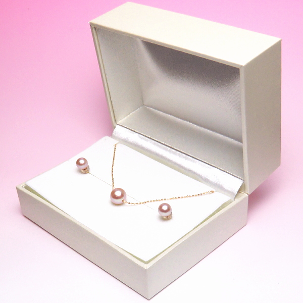 K18PG淡水真珠「スルーネックレス +ピアス」セット（7.5mm＆6.0mm）