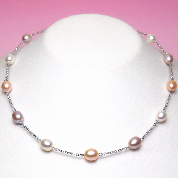 マルチカラー淡水真珠ステーションネックレス