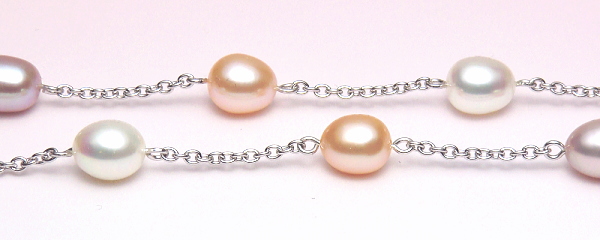 マルチカラー淡水真珠ステーションネックレス