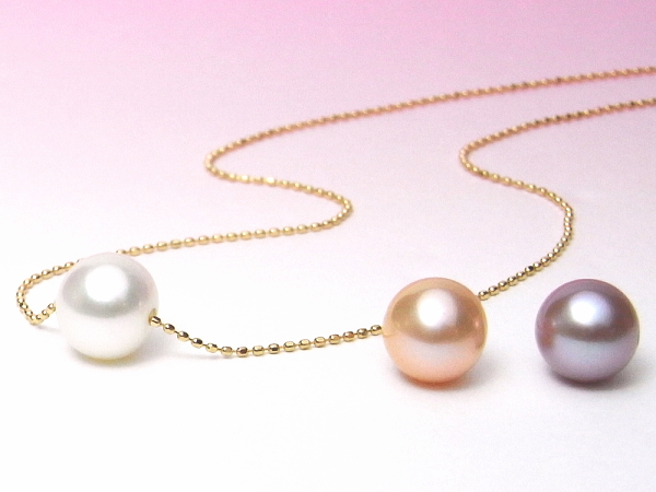 真珠の入れ替え＆長さ調節可能な淡水真珠スルーネックレス（8ミリ3色3珠付き）