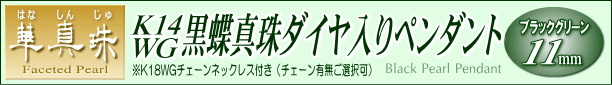 【華真珠】K14WG黒蝶真珠ダイヤ入りペンダント タイトル