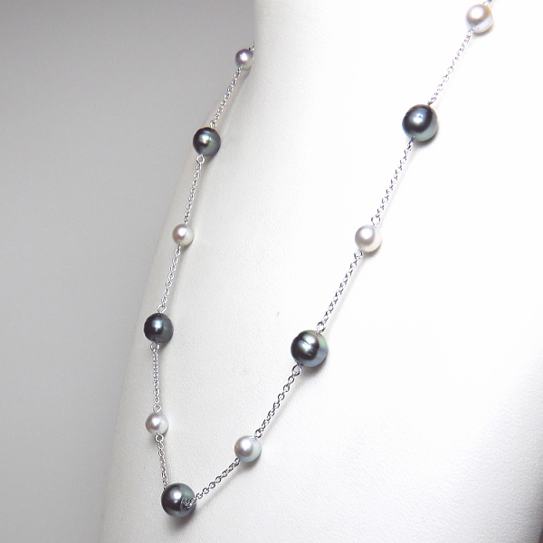 黒蝶真珠＆アコヤ真珠ステーションネックレス