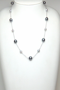 黒蝶真珠＆アコヤ真珠ステーションネックレス（50cm）