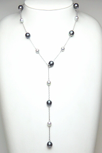 黒蝶真珠＆アコヤ真珠ステーションネックレス（Y字/40cm）