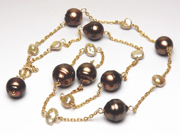 黒蝶真珠＆淡水真珠ステーションネックレス