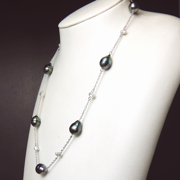 黒蝶真珠＆アコヤケシ真珠ステーションネックレス