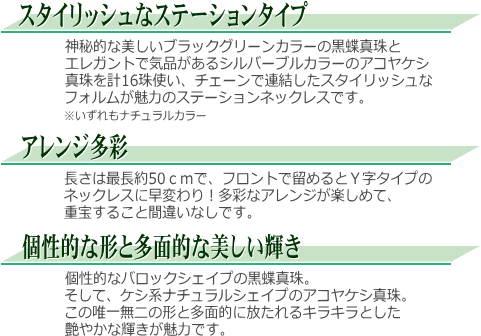 黒蝶真珠＆アコヤケシ真珠ステーションネックレス　説明